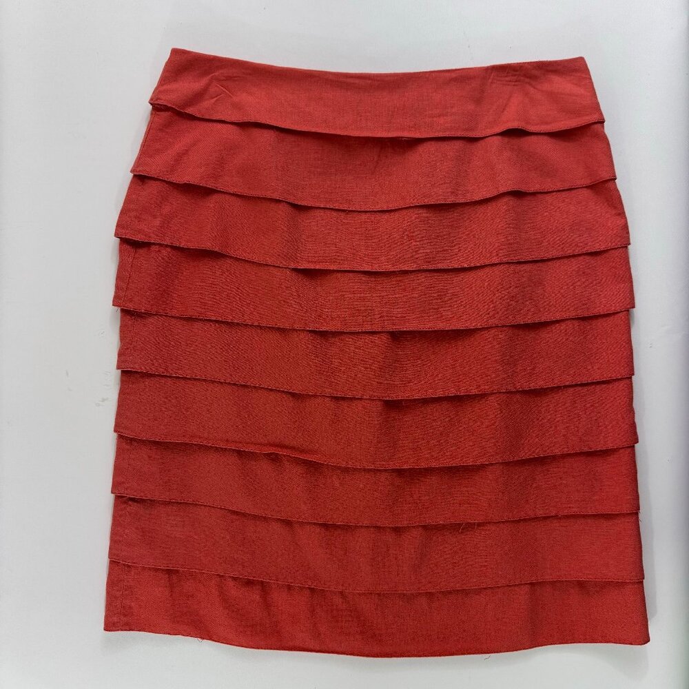 Larry Levine Skirt Sz 10 Layered Tiered Orange Lined Invisible Zipper